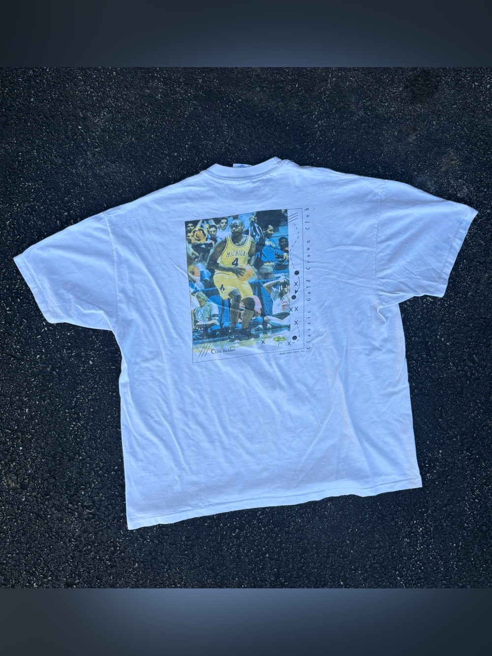 Vintage 1993 Chris Webber Michigan Graphic T Shirt XL Classic Gold Crown Club